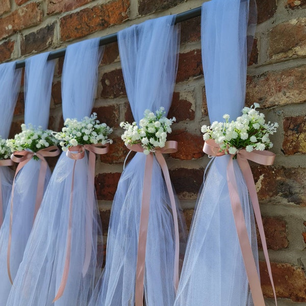 Wedding church decoration,Gypsophila, Pew Ends, Aisle markers,Wedding decoration, Pew end Bows, Church Pew Ends, Pew end flowers,  Rose Gold