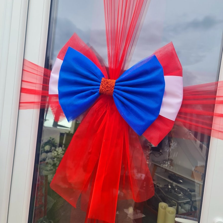 Queens Jubilee Door Bow ~ Ready Made  Patriotic Door Bow ~  American Flag Bow ~ Stars and Stripes Bow ~ Wreath Bow  ~ Door Decorations