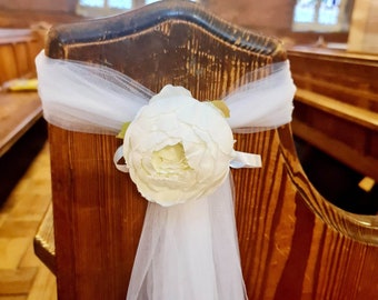 10 x Pew decoration for Wedding, Ivory peony Pew Ends, Bows, Pew end Bows, Aisle marker, Chair Flowers, Wedding Church dressing