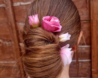 Pink rose flower hair pins,  Hair Flowers for wedding,  Prom hair flowers,  Artificial flowers Bridesmaids grips,  Hair accessories