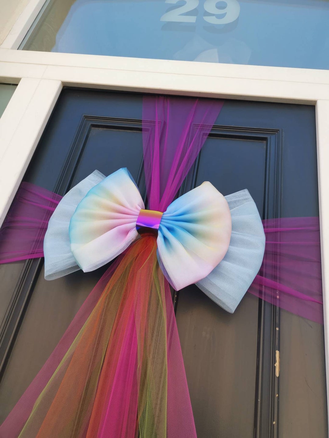 Door Ribbon Present Rainbow Celebration Door Bow, Large Present Bow, Rainbow Wreath Door ...