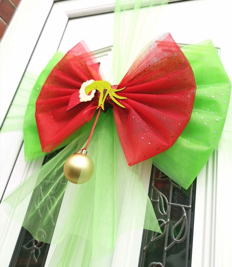 Christmas Door Bow Grinch Bow Xmas Door Bow Door Bow Etsy
