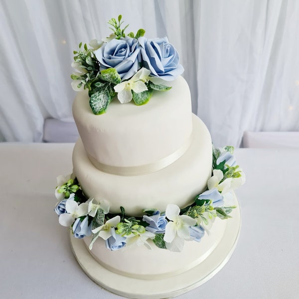 Wedding Cake Flowers ~ Christening cake flowers , Wedding Cake Topper ~ Wedding Flowers Vintage  Blue ~ Cake Decorations ~Boho