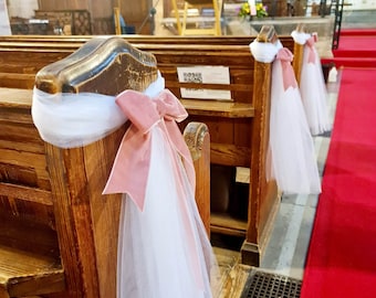 10 X Wedding Church dressing ~Voile Pew Ends decoration~ Pew Ends ~ Bows ~ Pew end Bows ~ Church Pew Ends  ~ Pew end  ~ Dusky pink Bow