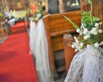 Wedding Church dressing, Lace Tulle Pew Ends decoration, Pew Ends , Pew end Bows, Aisle Markers , Pew end flowers , Gypsophila 1~10~20