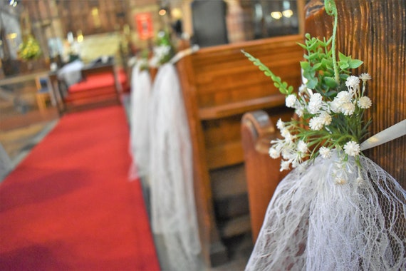 Wedding Church Dressing, Lace Tulle Pew Ends Decoration, Pew Ends