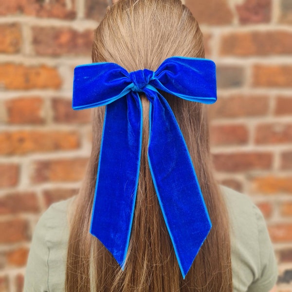 Fiocco per capelli in velluto blu reale - Accessori per capelli da damigella d'onore