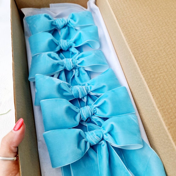 Blue Velvet Bow, Christmas Tree Bows, Hair Bow , Wedding Bow