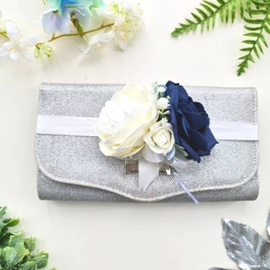 Ivory and Navy   Handbag Corsage ~ Corsage ~ Sparkling Wedding Corsage ~ Mother of the Bride Corsage ~ Prom Corsage ~ Artificial Flower