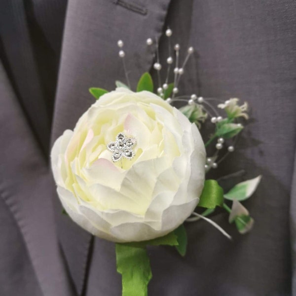 Boutonnière de pivoie ivoire dames Gents