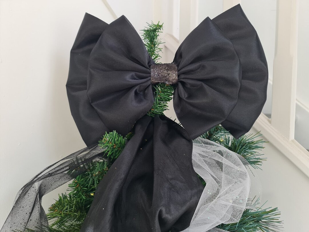 Black Satin Bow for Christmas Tree, Tinsel Alternative, Large Handmade Bow, Christmas Tree