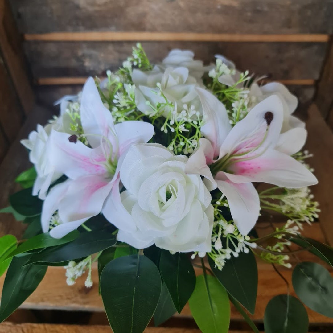 Grave Pot With Flowers. Artificial Flowers for Grave Side Cemetery