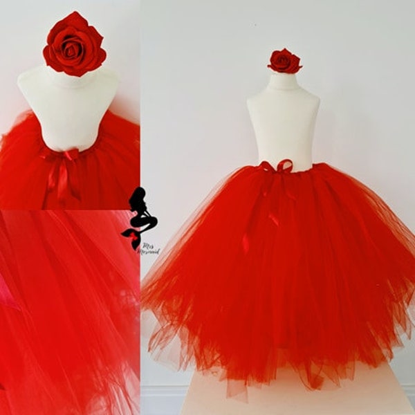 Birthday TuTu  - Flowergirl Wedding TuTu - Red- Baby to Teen - Princess TuTu , With Glitter hair Rose