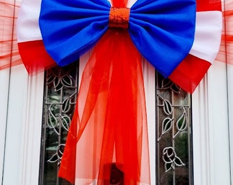 Queens Jubilee Door Bow ~ Ready Made  Patriotic Door Bow ~  American Flag Bow ~ Stars and Stripes Bow ~ Wreath Bow  ~ Door Decorations