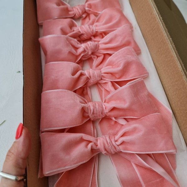 Baby Pink  Velvet Bow, Christmas Tree Bows, Hair Bow , Wedding Bow