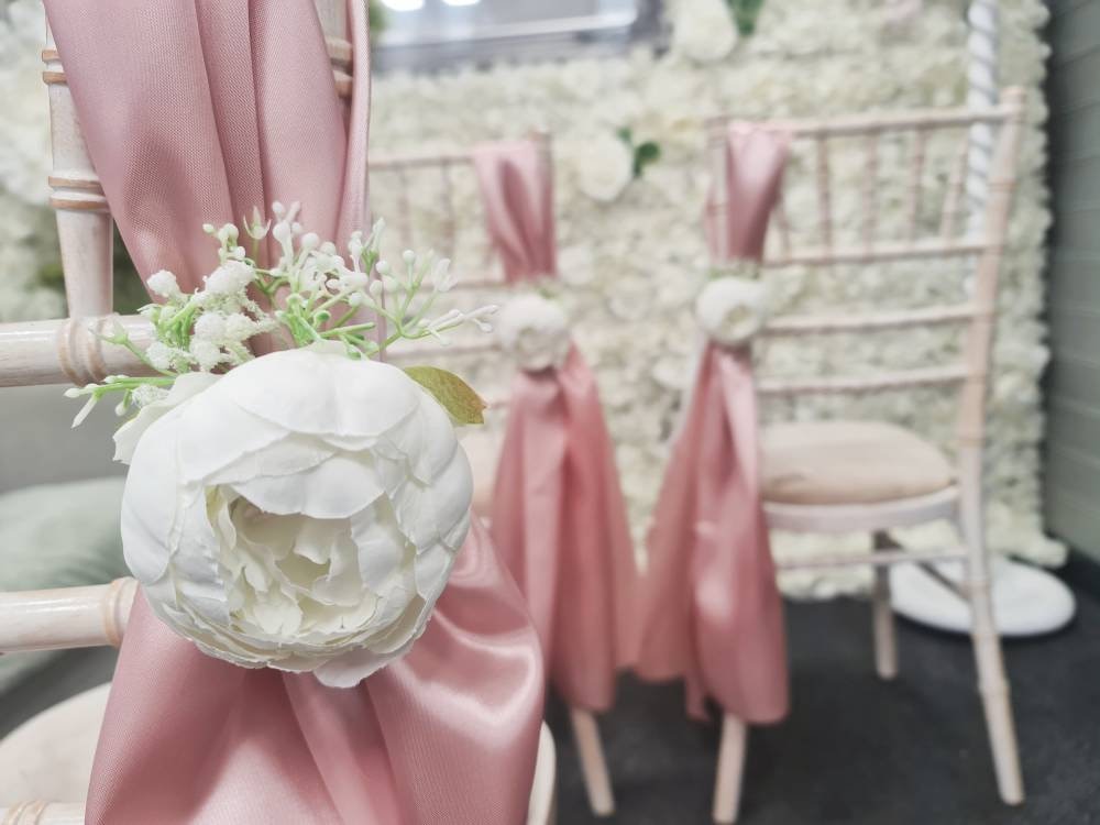 Blush Rose Gold Chair Sash Wedding Church Pew End for Wedding