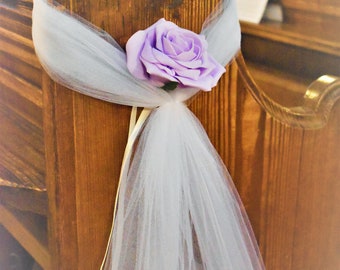 Lilac Lavender Wedding Church Tulle Pew Ends decoration Flower Rose