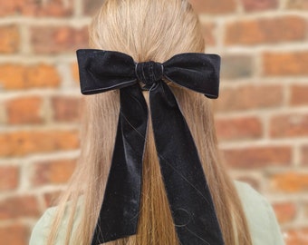 Black Velvet Hair Bow - Bridesmaids hair  accessories