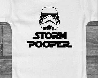 Funny Star Wars baby vest. Great handmade gift for baby boys or girls. ‘Storm Pooper’