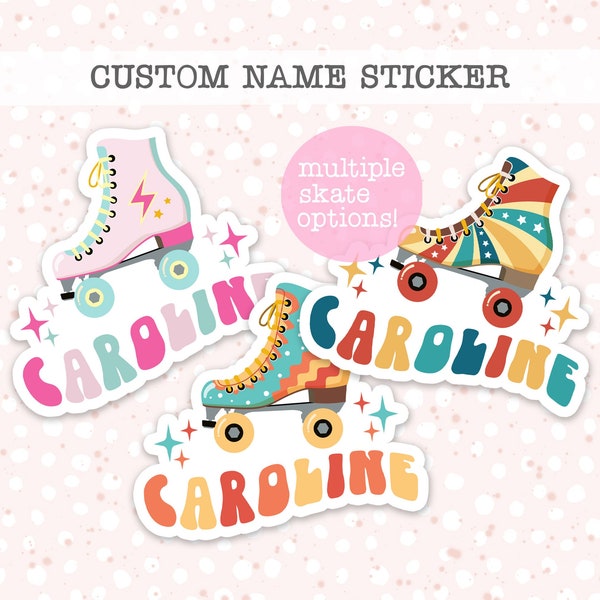 Custom name sticker, sticker for water bottle, rollerskates sticker, retro, aesthetic stickers, personalized sticker, name decal, skater