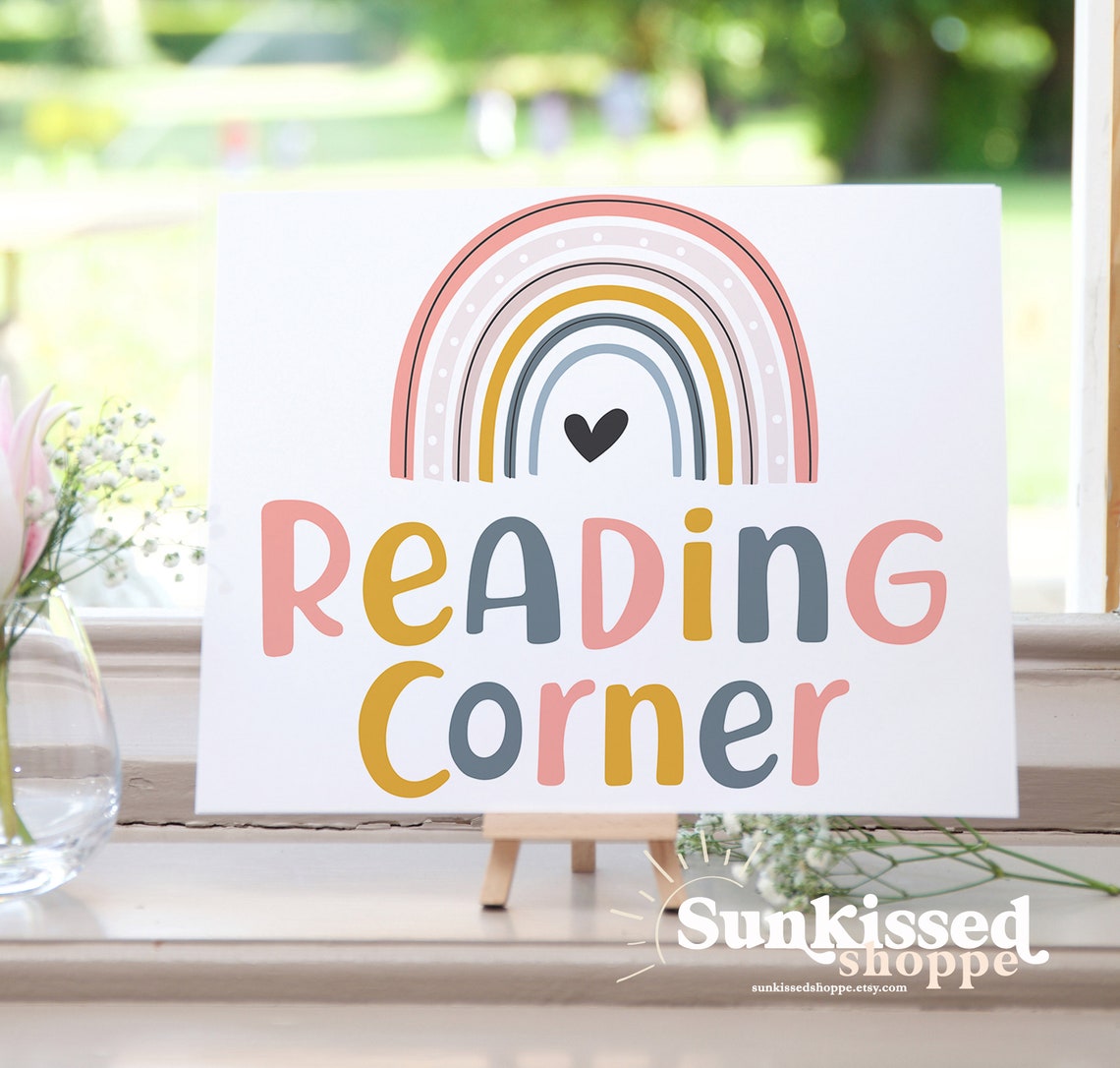 Reading Corner Sign Reading Nook Boho Rainbow Classroom Etsy