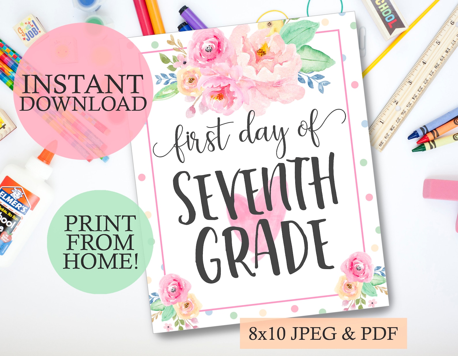First Day of 7th Grade sign Printable First Day of School Etsy