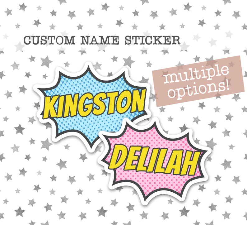 Custom Name Stickers Superhero Sticker Comic Book Kids Etsy