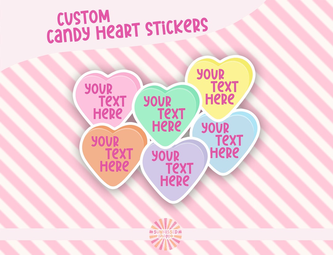 Custom Candy Heart Stickers, Valentine's Day Stickers, Water Bottle