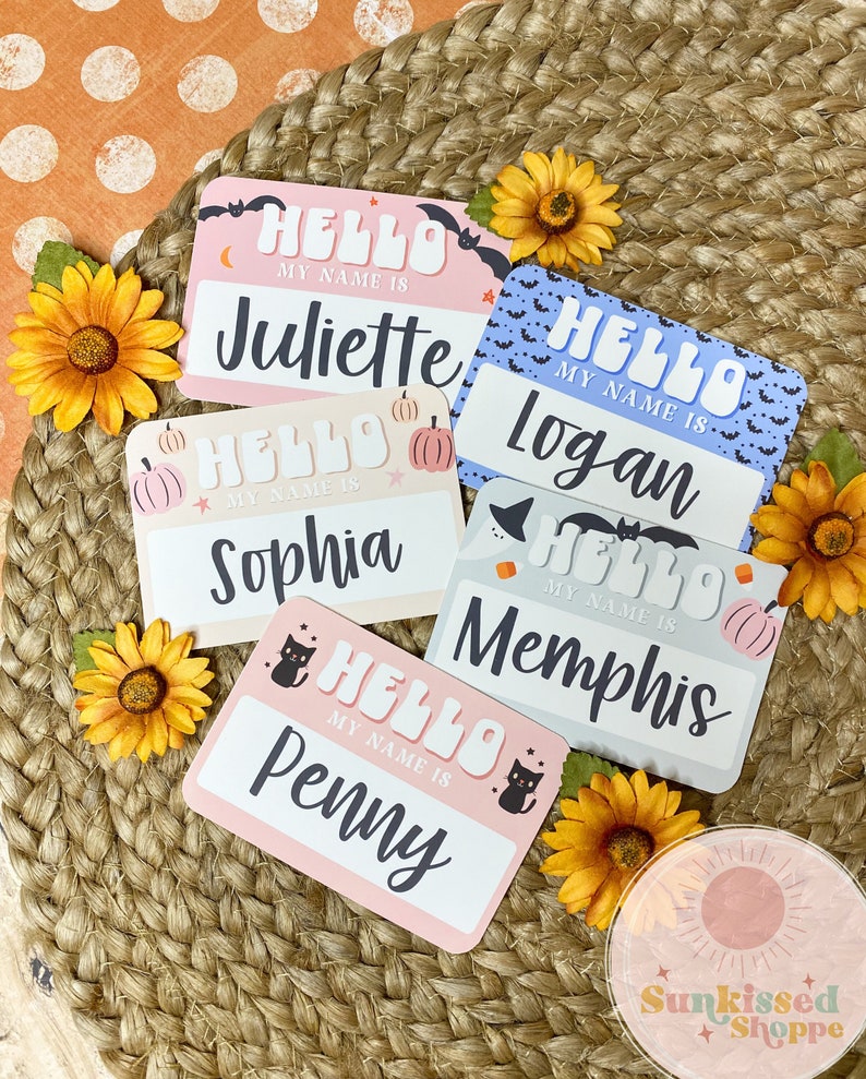 Halloween Baby Name Tags Name Tag Sticker Spooky Nametags Etsy