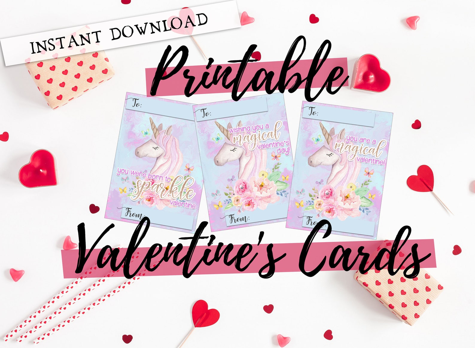 Unicorn Valentine's Day cards Printable Valentines DIY | Etsy