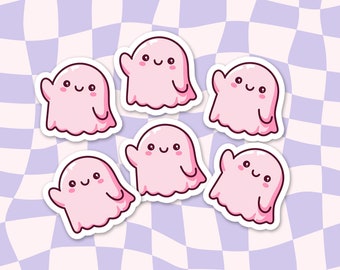 Mini Pink Ghosts sticker pack, set of 6, pastel halloween, trendy cute stickers, waterbottle stickers, laptop stickers, aesthetic stickers