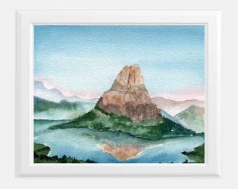 Watercolor Glacier National Park Art Print | Montana Landscape Art | Rocky Mountain Watercolor Painting | Glacier National Park | Travel Art