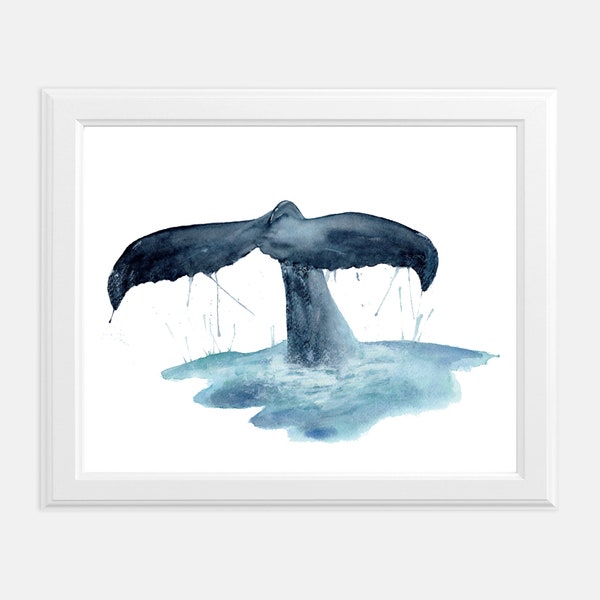 Watercolor Whale Tail Art Print | Whale Painting | Whale Art | Nautical Decor | Nursery Decor | Whale Wall Art Ocean Print | Kids Boy's Room