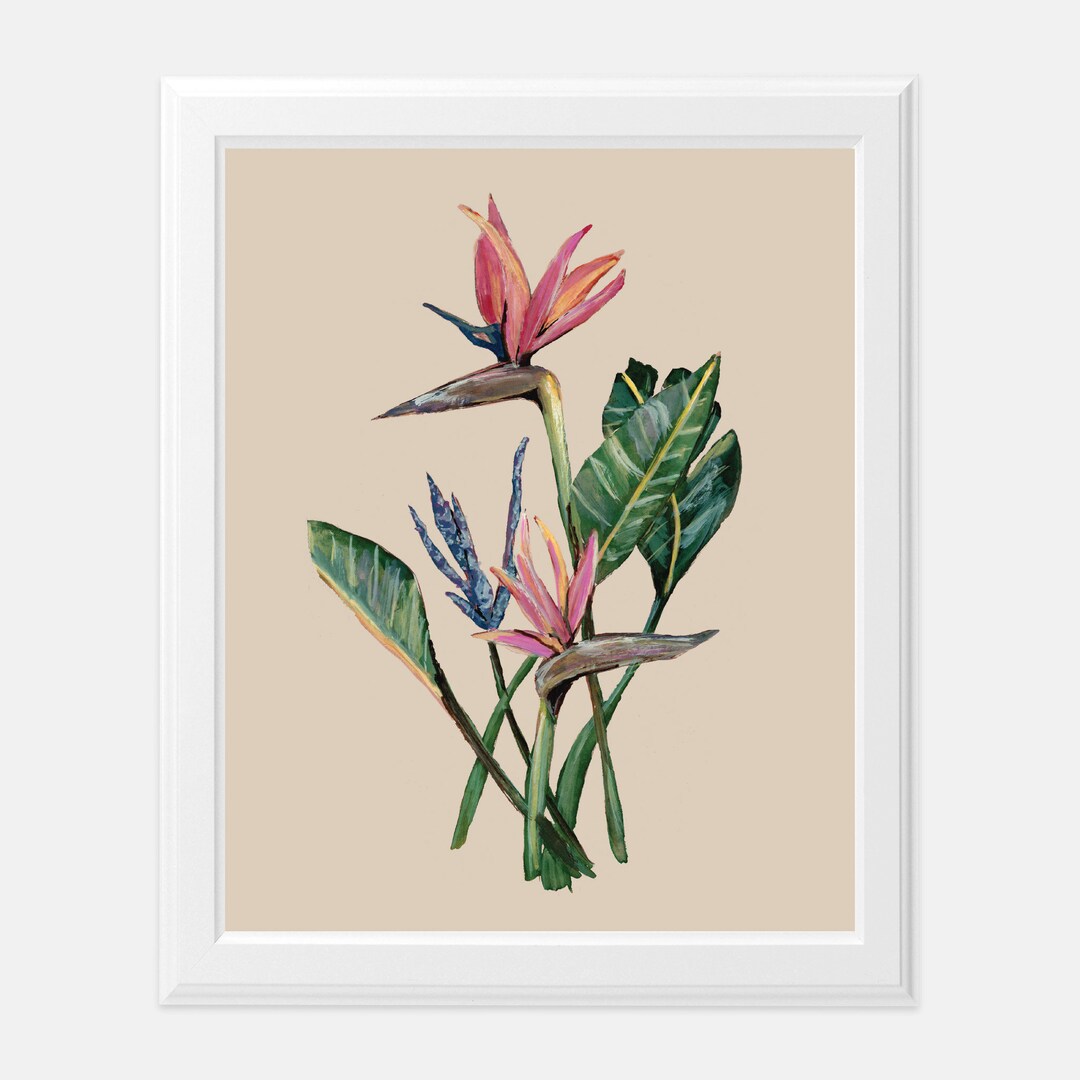 Watercolor Birds of Paradise Art Print Tropical Floral Wall Art Birds