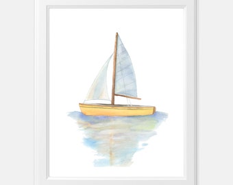 Sailboat Watercolor Art Print | Sailboat Painting for Nursery | Vintage Watercolor Sailboat Wall Art | Nautical Kids Wall Art | Toddler Art