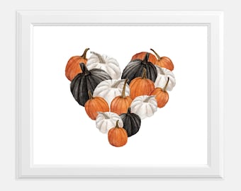 Watercolor Pumpkin Heart Wall Art | Fall Pumpkin Home Decor | Fall Wall Art | Pumpkin Everything | Kitchen Art Print | Autumn Wall Art| Fall