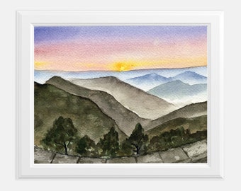 Watercolor Shenandoah National Park Print | Watercolor Painting US National Park Virginia | Nature Wall Art | Appalachian Trail | Adventure