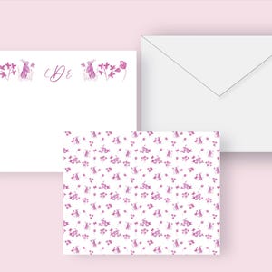 Personalisierte Rosa Häschen Toile anpassbare Baby-Dusche Danke Note Karte Baby Girl Geschenk persönliches Briefpapier für ihre Karte