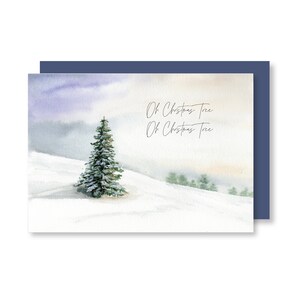 oh carte de voeux de vacances de paysage d'aquarelle d'arbre de Noël | Sapin de Noël d'hiver | Cartes-cadeaux de Noël Paysage enneigé | Carte Pour Les Fêtes |