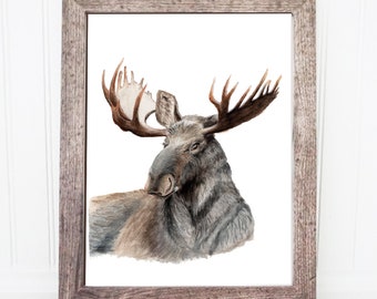 Moose Art Print | Forest Animal Wall Decor | Nursery Wall Art | Nursery Wall Pictures | Woodland Animal | Animal Illustration | Animal Art