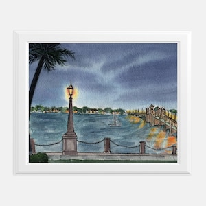 St. Augustine Bridge of Lions Watercolor Wall Art St. Augustine Florida Watercolor Florida Art Florida Bridge of Lions FL Travel Memory Gift