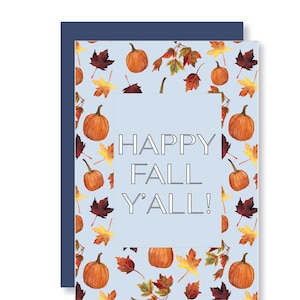 Happy Fall Y&#39;all Greeting Card | Pumpkin and Fall Leaves |Thanksgiving Card | Fall Greeting Cards | Halloween Greeting Card | Autumn Cards