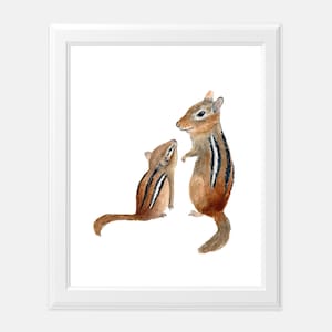 Mother Chipmunk with Baby Art Print | Chipmunk Art | Watercolor Animal Art for Nursery | Cute Animal Art Print | Woodland Animal | Chipmunks