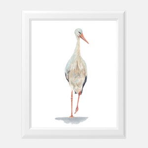 Watercolor Stork Art Print | Nursery Wall Art | Beach Bird | Coastal Bird Art | Baby Shower Gift | Baby Boy | Baby Girl | Stork Print | Bird