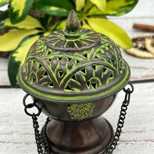 Hanging Copper Incense Burner: Antique Tibetan Censer (3.75&quot; Inch)