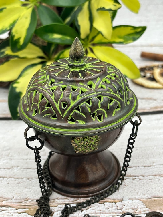 Hanging Copper Incense Burner: Antique Tibetan Censer (3.75
