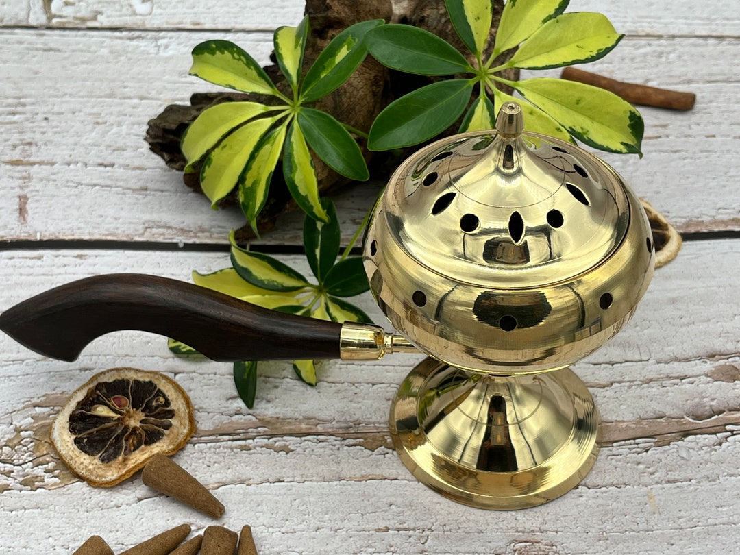Brass Incense Burner With Wooden Handle Censer Burner With Handle Brass