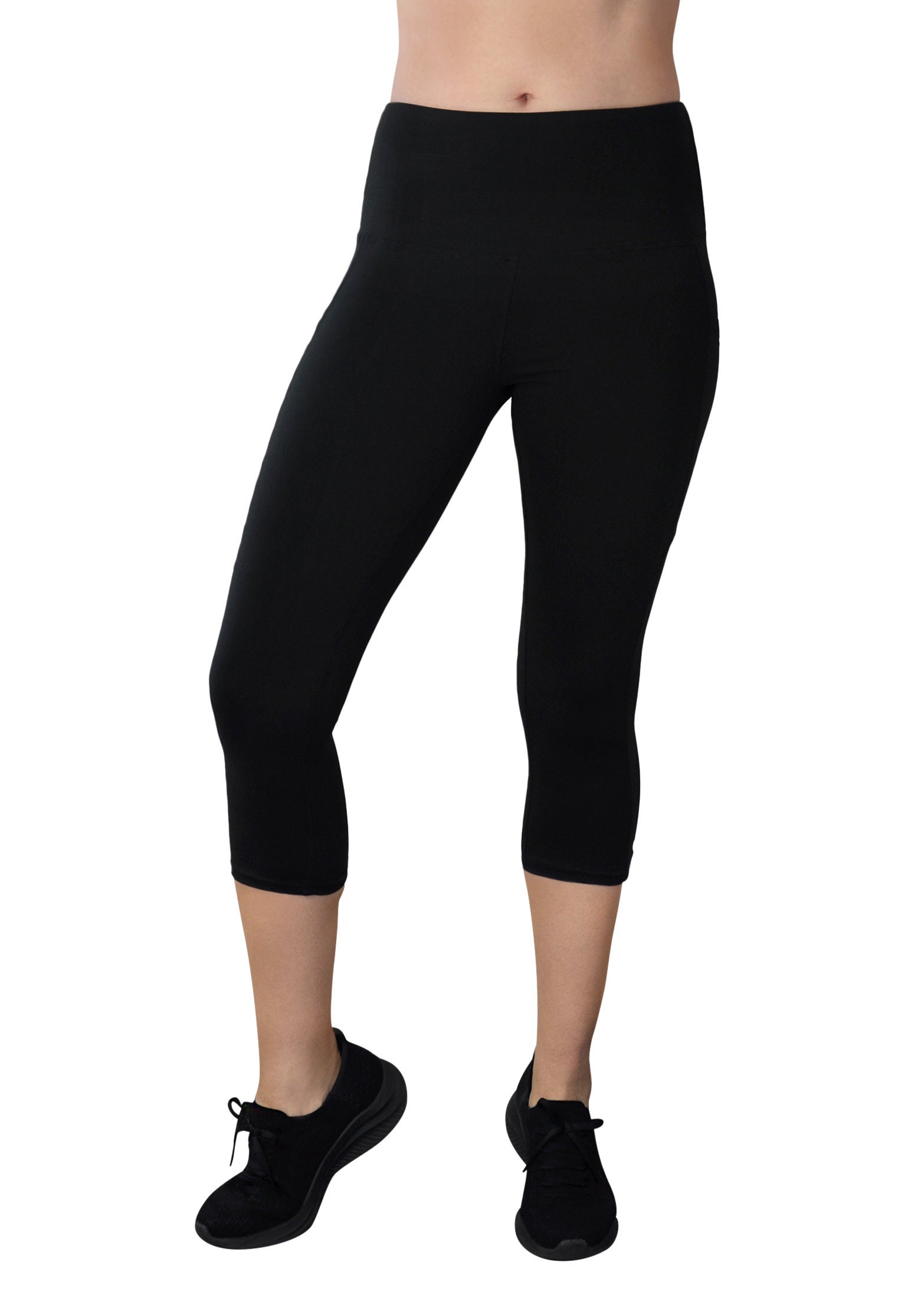 Solid Black Yoga Capris W Phone Pockets High Waist Women s Pocket 