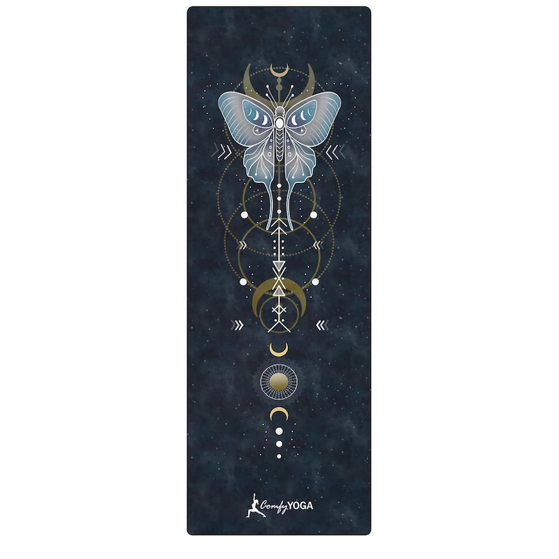 Luna Moth Yoga Mat - Celestial Boho Yoga Mat with Moon, Stars & Sacred Geometry, Witchy Spiritual Yoga Gift for Her, Soft Suede Non Slip Mat imagem 2