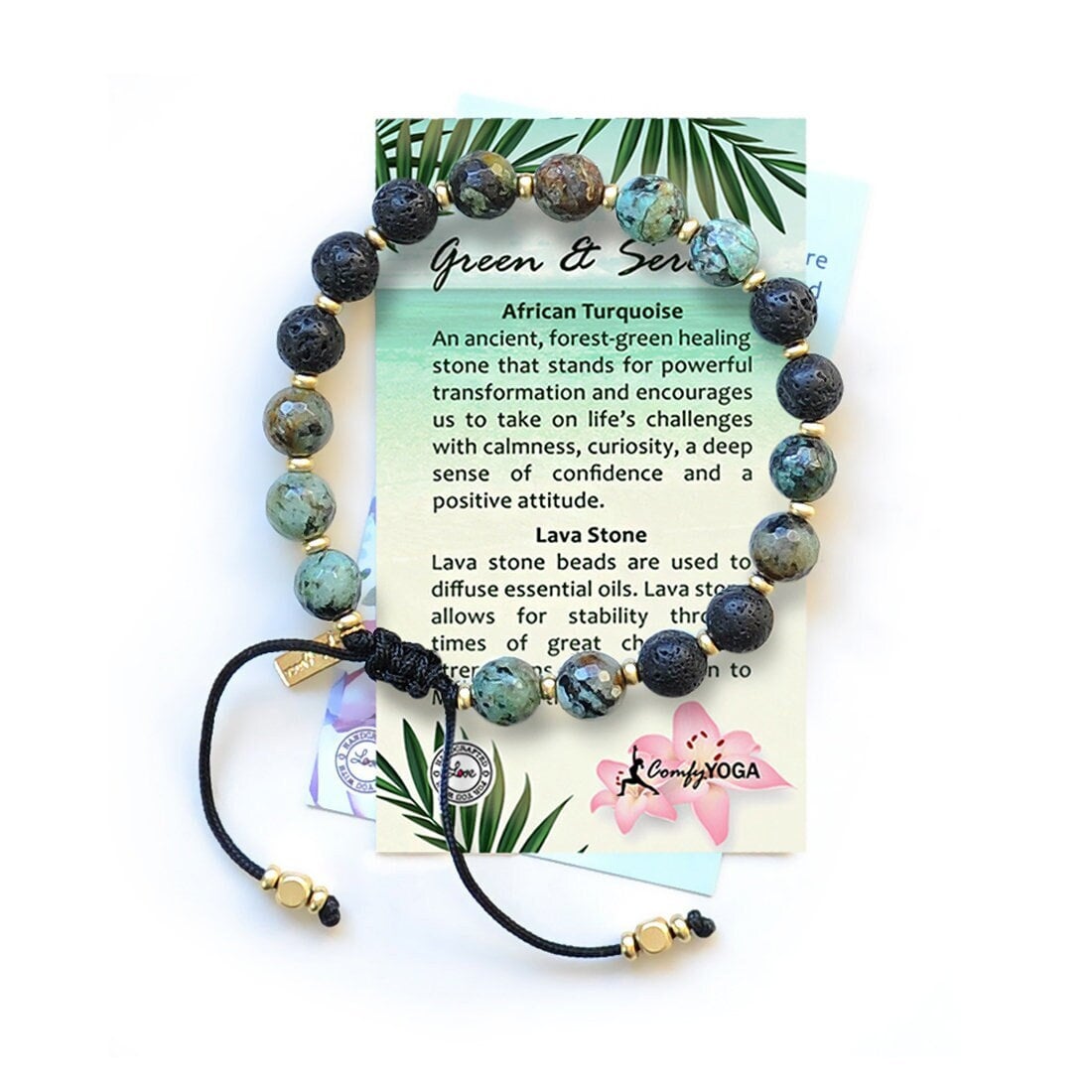 Bracciale Yoga Meditazione In Pietra Lavica E Rosa Con Olio Di Lavanda Bio - 2